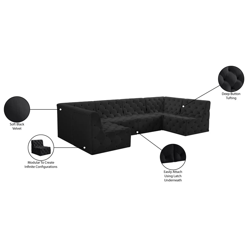 Meridian Furniture Tuft Black Velvet Modular Sectional