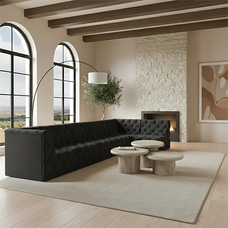 Meridian Furniture Tuft Black Velvet Modular Sectional