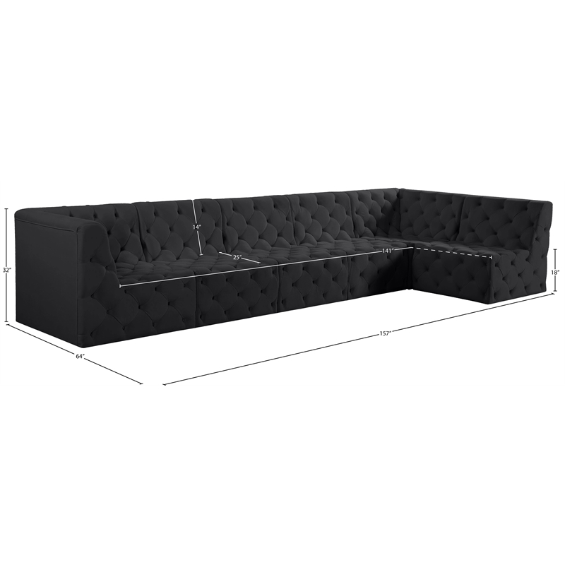 Meridian Furniture Tuft Black Velvet Modular Sectional