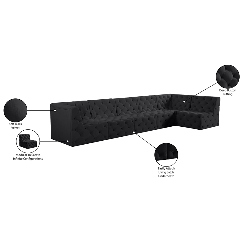 Meridian Furniture Tuft Black Velvet Modular Sectional