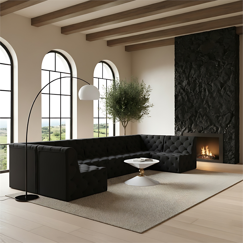 Meridian Furniture Tuft Black Velvet Modular Sectional