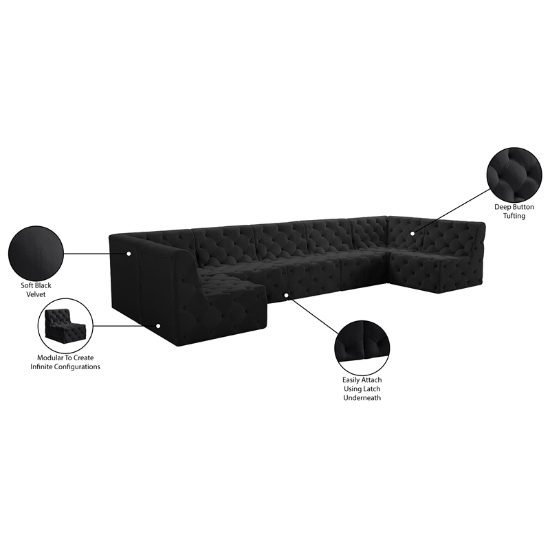 Meridian Furniture Tuft Black Velvet Modular Sectional