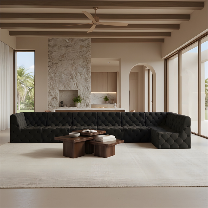 Meridian Furniture Tuft Black Velvet Modular Sectional