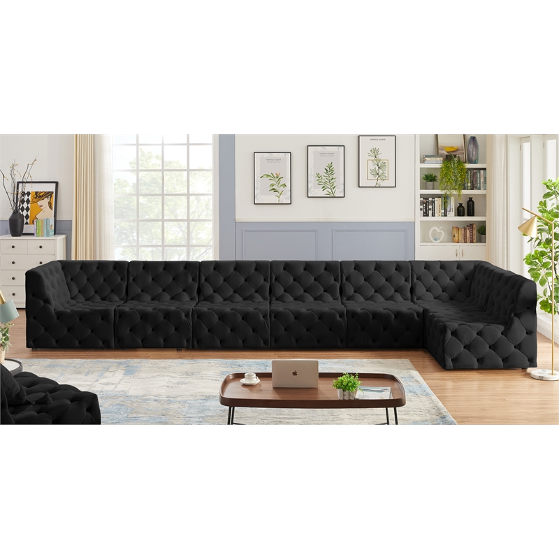Meridian Furniture Tuft Black Velvet Modular Sectional