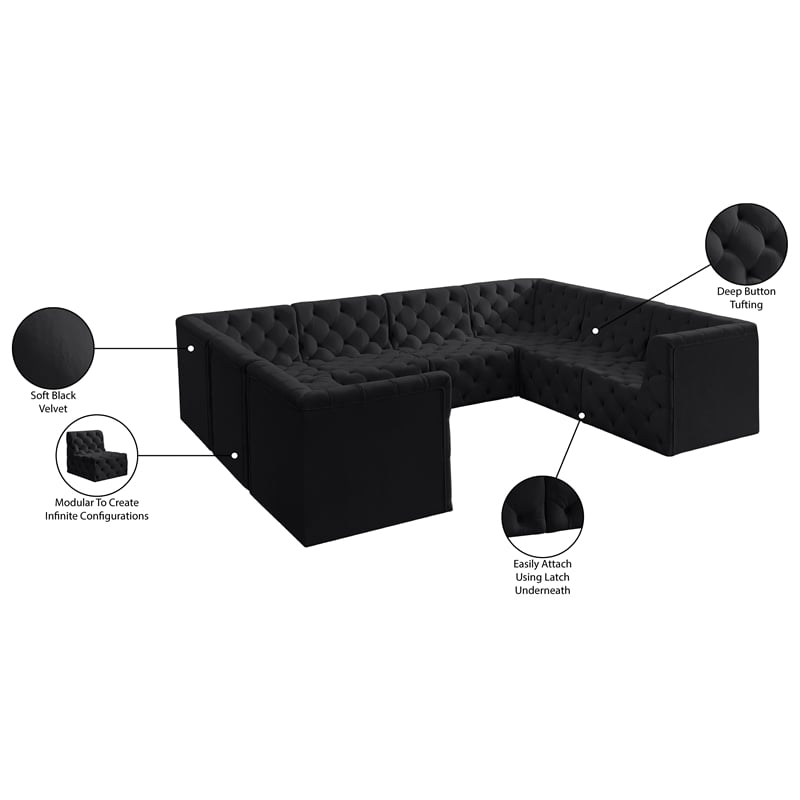 Meridian Furniture Tuft Black Velvet Modular Sectional