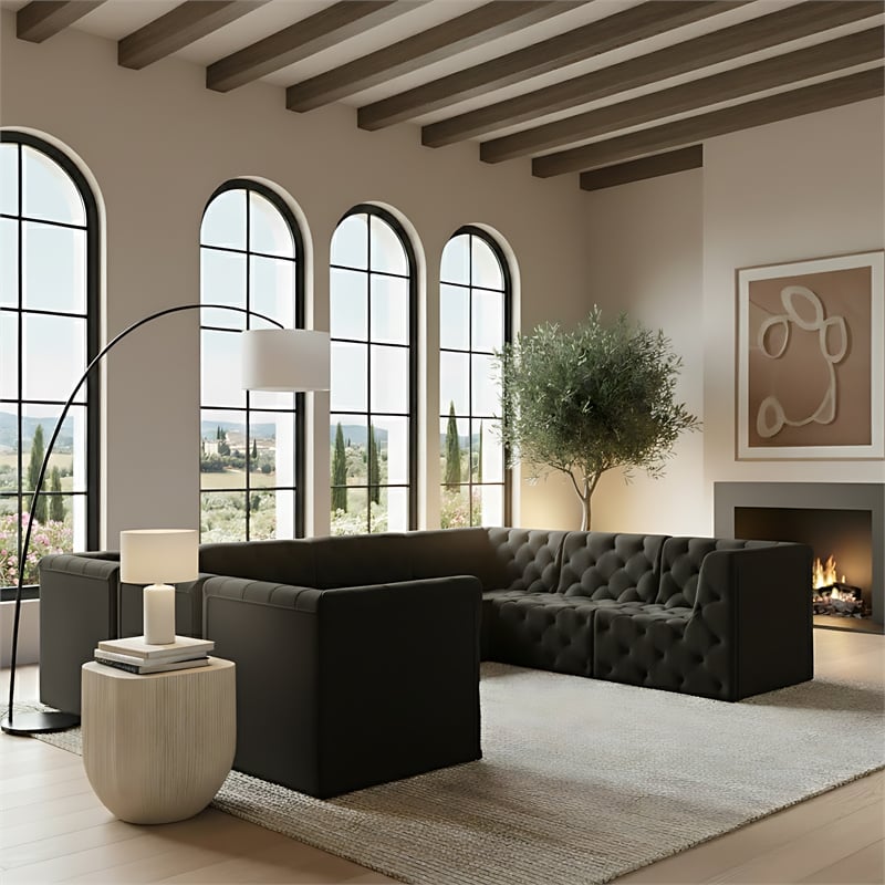 Meridian Furniture Tuft Black Velvet Modular Sectional