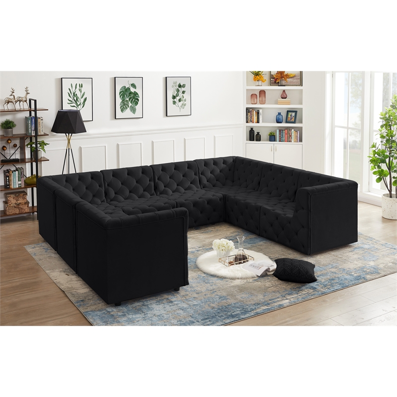 Meridian Furniture Tuft Black Velvet Modular Sectional