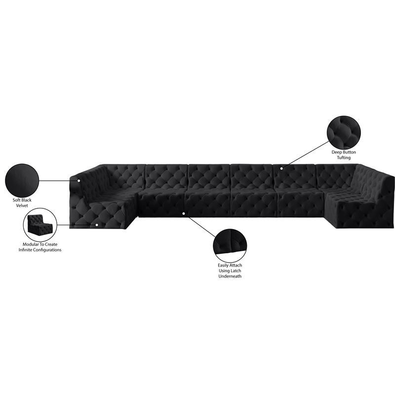 Meridian Furniture Tuft Black Velvet Modular Sectional