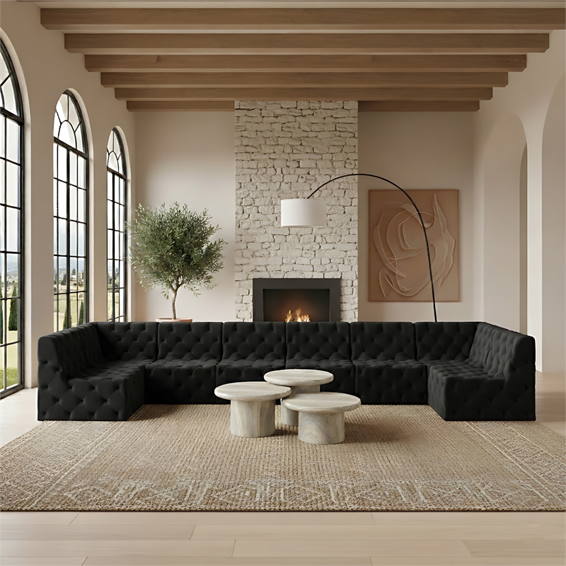 Meridian Furniture Tuft Black Velvet Modular Sectional