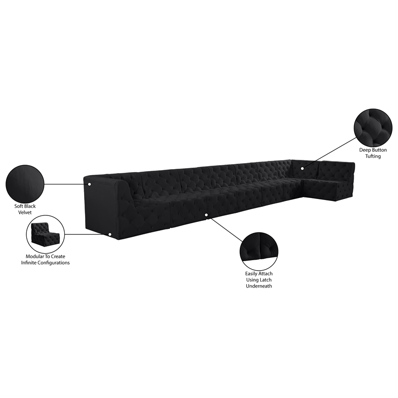 Meridian Furniture Tuft Black Velvet Modular Sectional