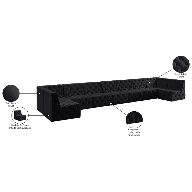 Meridian Furniture Tuft Black Velvet Modular Sectional