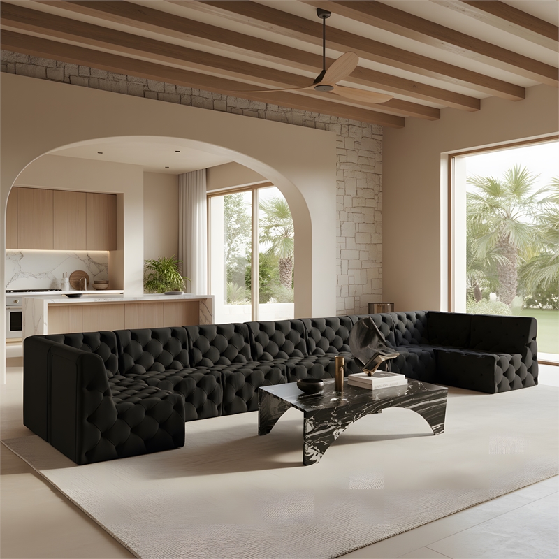 Meridian Furniture Tuft Black Velvet Modular Sectional