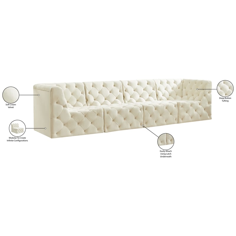 Meridian Furniture Tuft Cream Velvet Modular Sofa