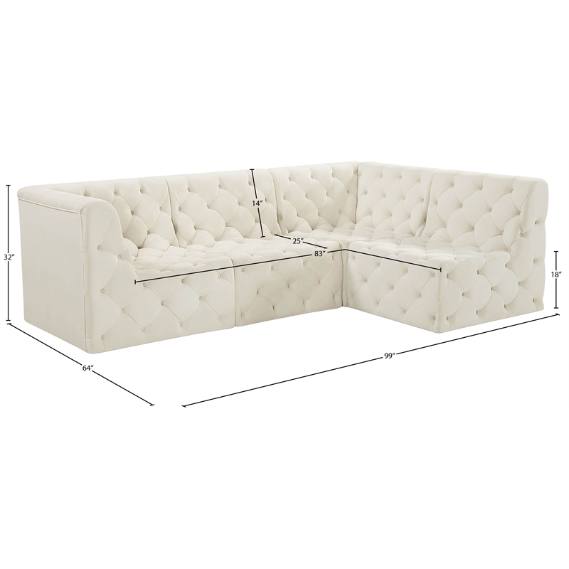 Meridian Furniture Tuft Cream Velvet Modular Sectional