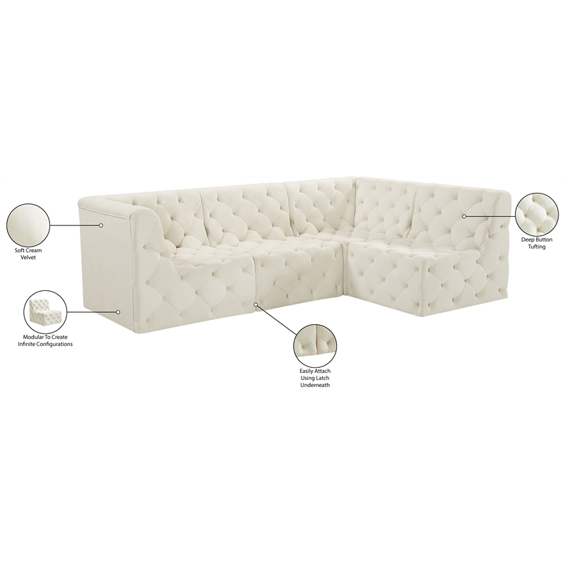 Meridian Furniture Tuft Cream Velvet Modular Sectional