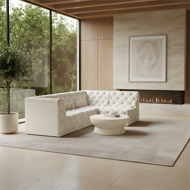 Meridian Furniture Tuft Cream Velvet Modular Sectional