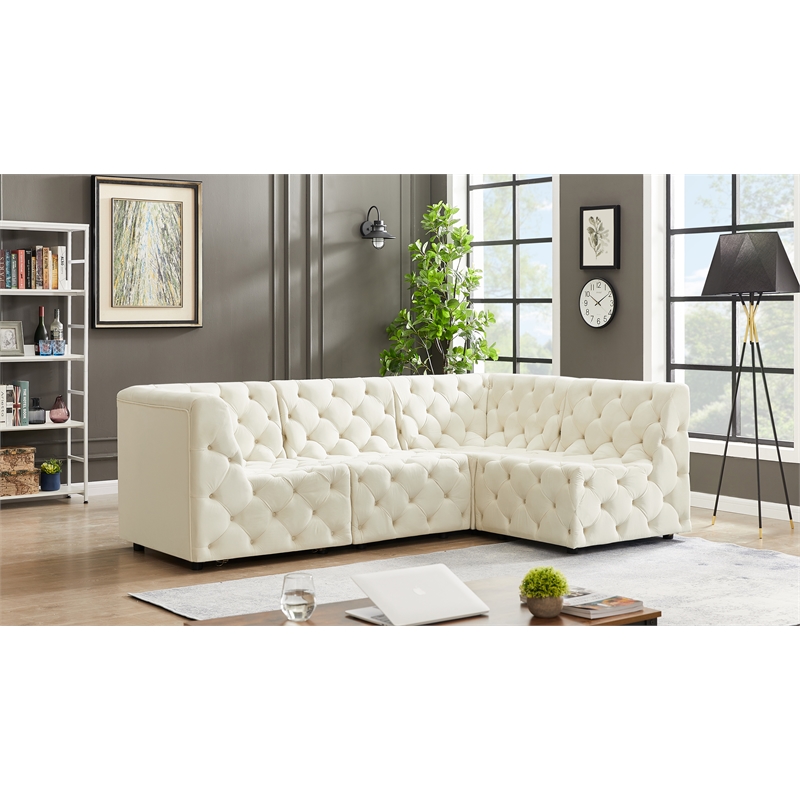 Meridian Furniture Tuft Cream Velvet Modular Sectional