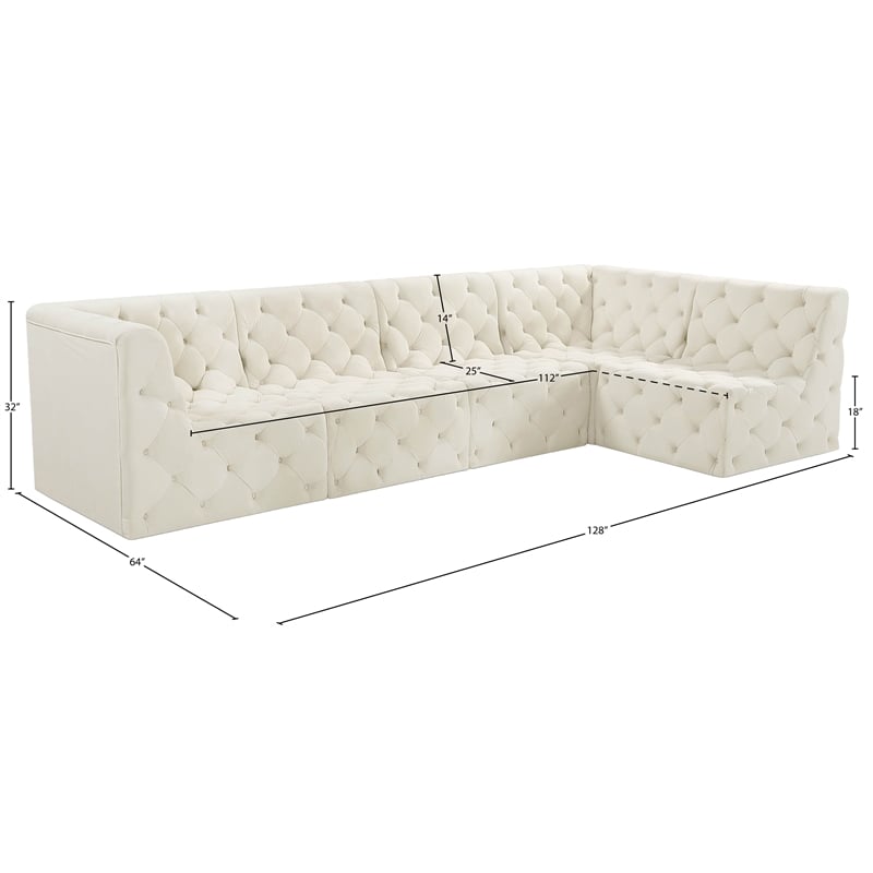 Meridian Furniture Tuft Cream Velvet Modular Sectional