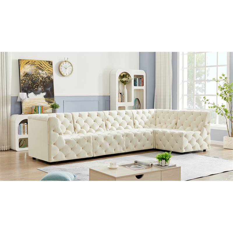 Meridian Furniture Tuft Cream Velvet Modular Sectional