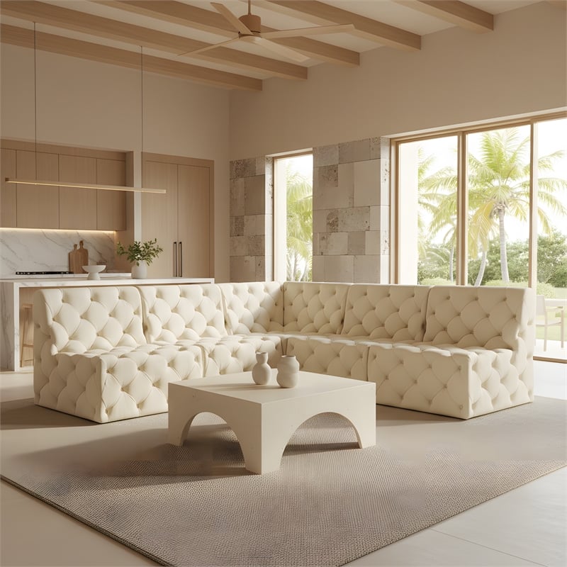 Meridian Furniture Tuft Cream Velvet Modular Sectional