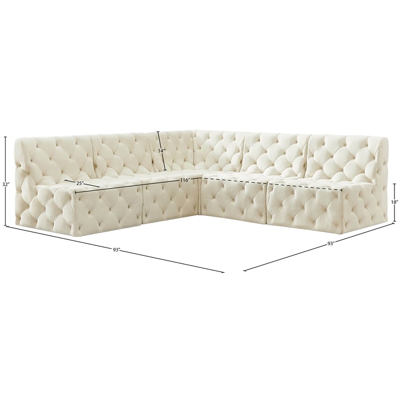 Meridian Furniture Tuft Cream Velvet Modular Sectional