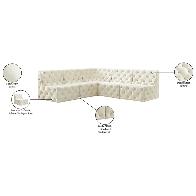 Meridian Furniture Tuft Cream Velvet Modular Sectional