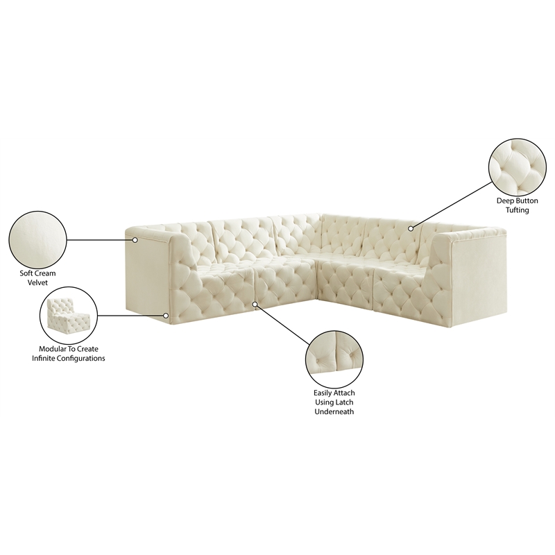 Meridian Furniture Tuft Cream Velvet Modular Sectional