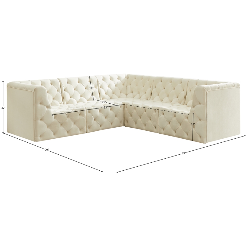Meridian Furniture Tuft Cream Velvet Modular Sectional