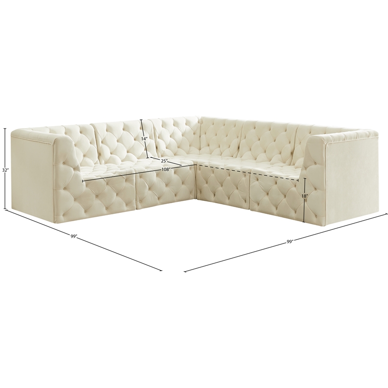 Meridian Furniture Tuft Cream Velvet Modular Sectional