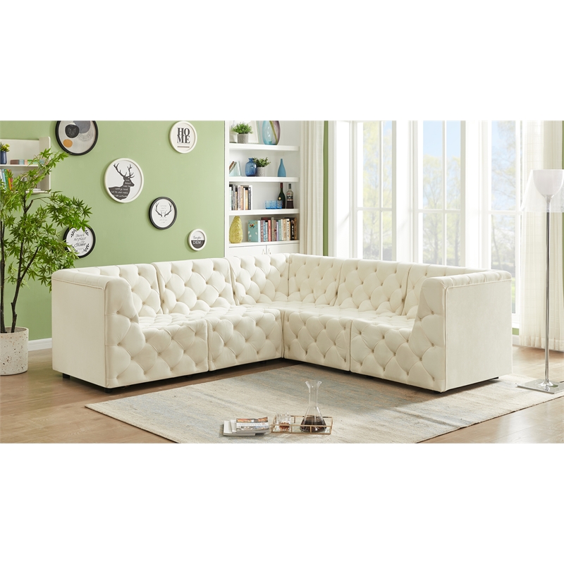 Meridian Furniture Tuft Cream Velvet Modular Sectional