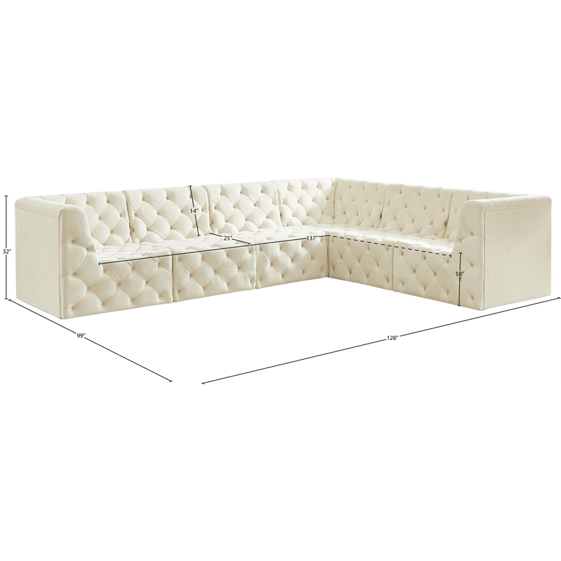 Meridian Furniture Tuft Cream Velvet Modular Sectional