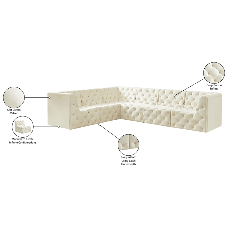 Meridian Furniture Tuft Cream Velvet Modular Sectional