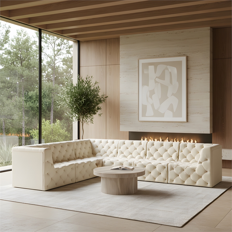 Meridian Furniture Tuft Cream Velvet Modular Sectional