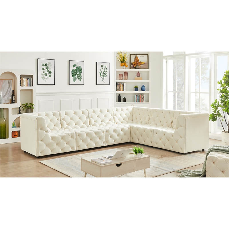 Meridian Furniture Tuft Cream Velvet Modular Sectional