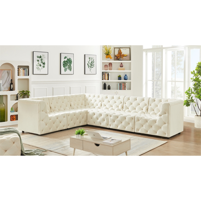 Meridian Furniture Tuft Cream Velvet Modular Sectional