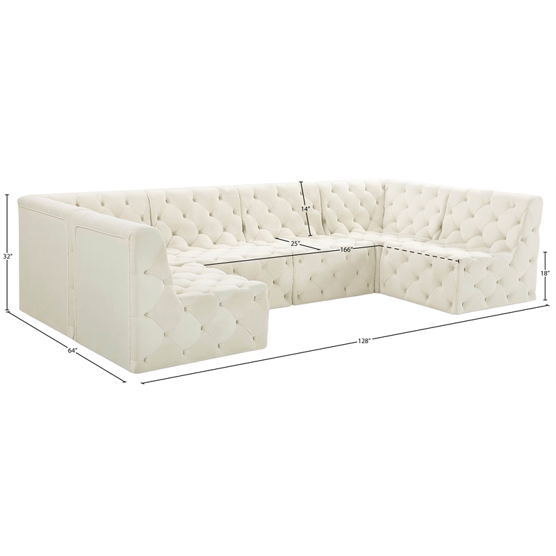 Meridian Furniture Tuft Cream Velvet Modular Sectional