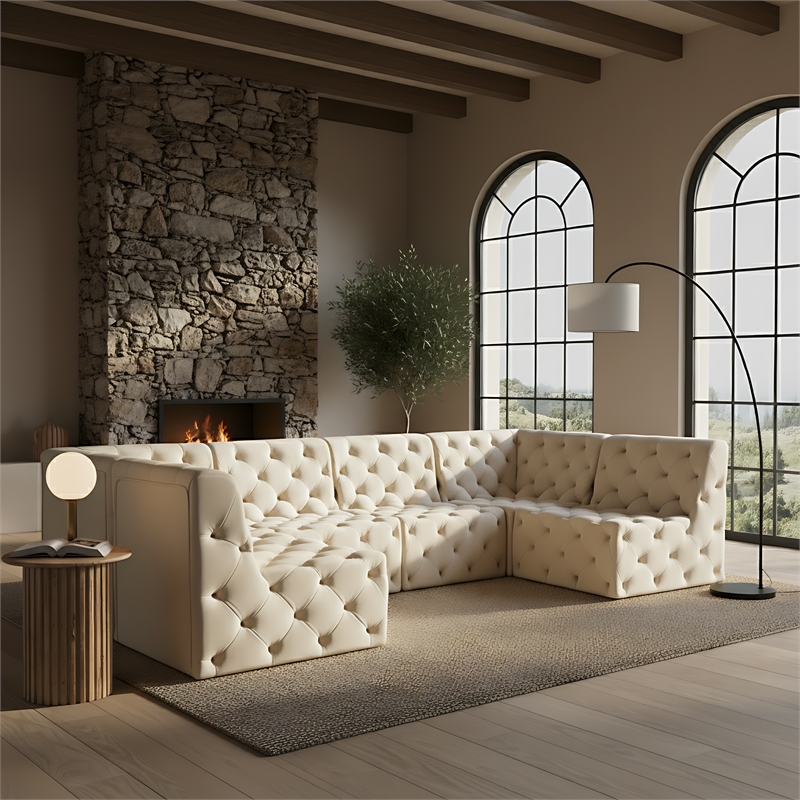 Meridian Furniture Tuft Cream Velvet Modular Sectional