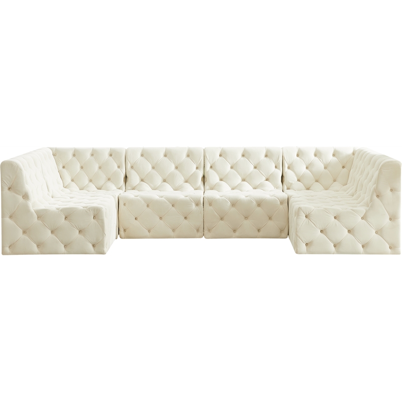 Meridian Furniture Tuft Cream Velvet Modular Sectional