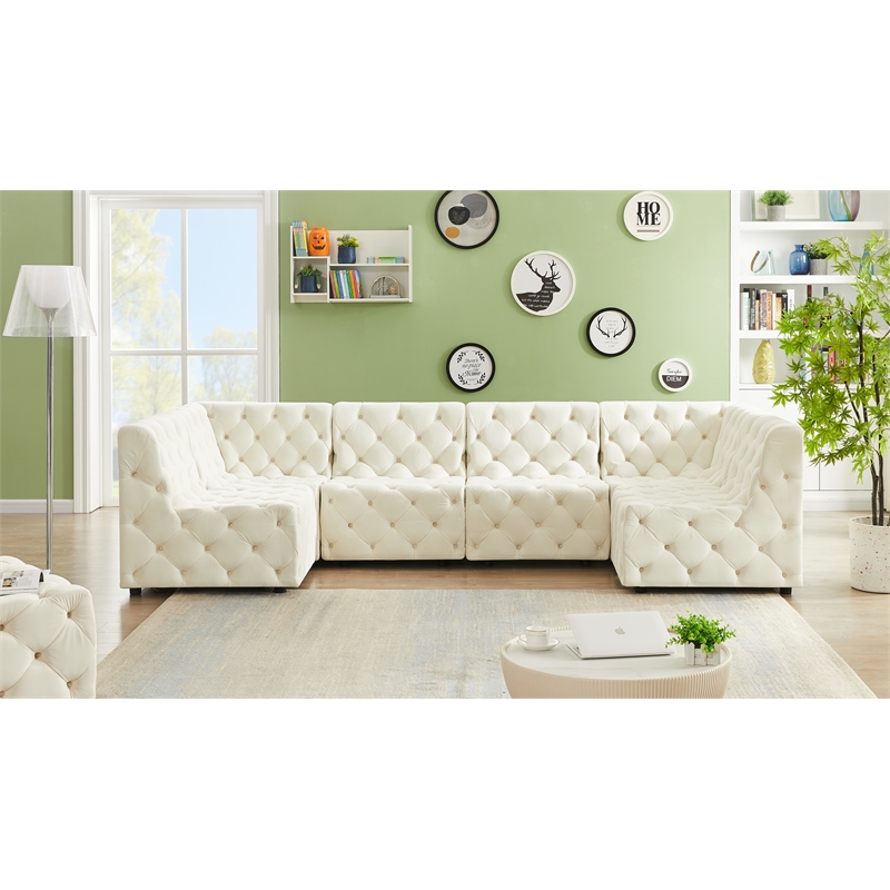 Meridian Furniture Tuft Cream Velvet Modular Sectional
