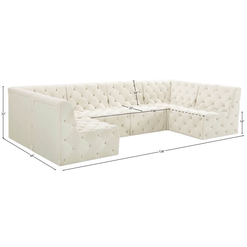 Meridian Furniture Tuft Cream Velvet Modular Sectional