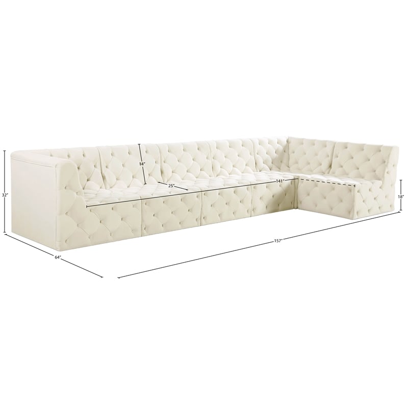 Meridian Furniture Tuft Cream Velvet Modular Sectional