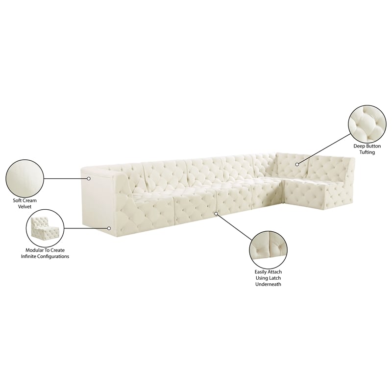 Meridian Furniture Tuft Cream Velvet Modular Sectional