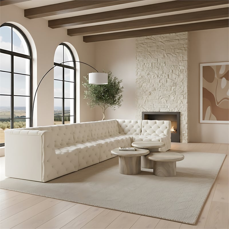 Meridian Furniture Tuft Cream Velvet Modular Sectional