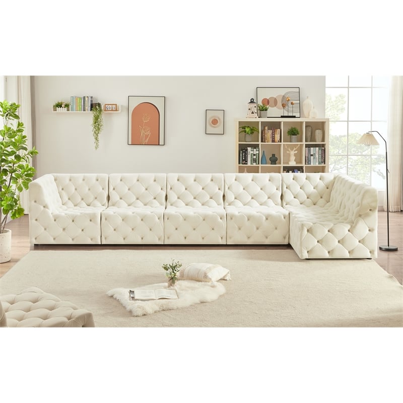 Meridian Furniture Tuft Cream Velvet Modular Sectional