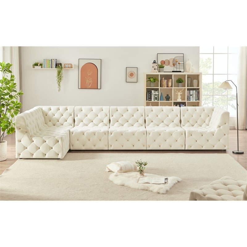 Meridian Furniture Tuft Cream Velvet Modular Sectional