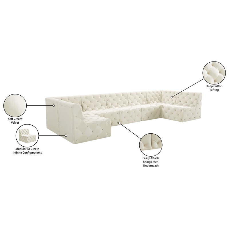 Meridian Furniture Tuft Cream Velvet Modular Sectional