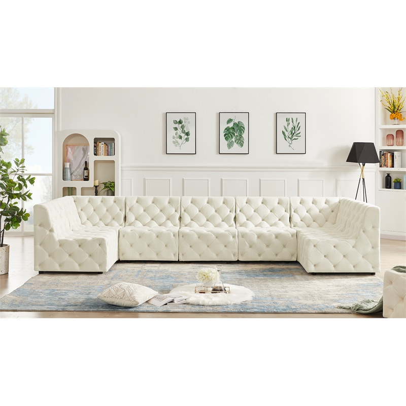 Meridian Furniture Tuft Cream Velvet Modular Sectional