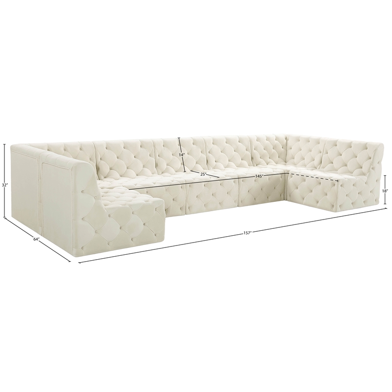 Meridian Furniture Tuft Cream Velvet Modular Sectional