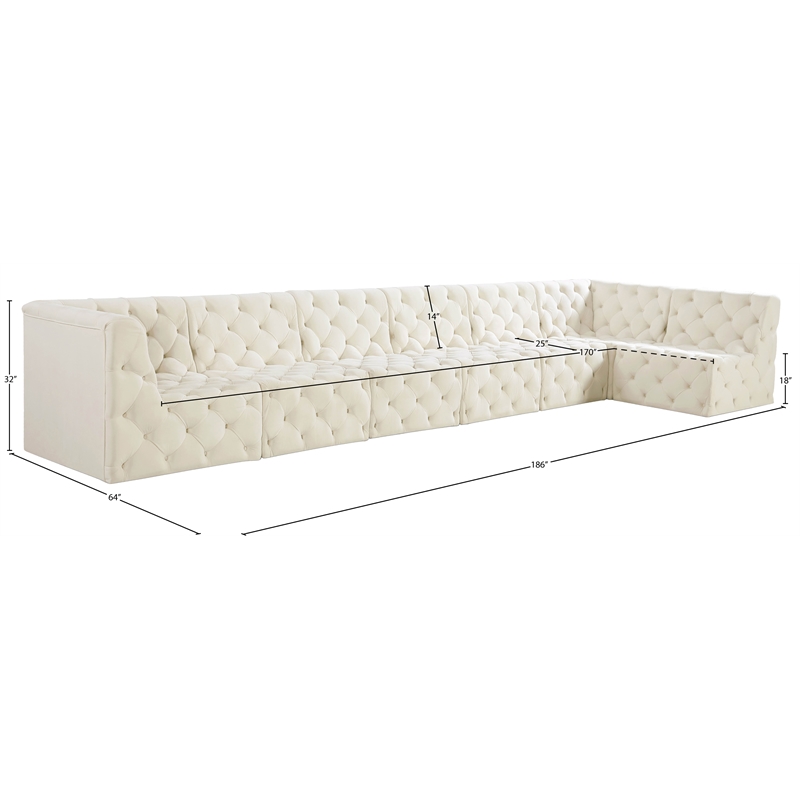 Meridian Furniture Tuft Cream Velvet Modular Sectional