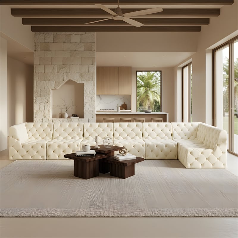 Meridian Furniture Tuft Cream Velvet Modular Sectional
